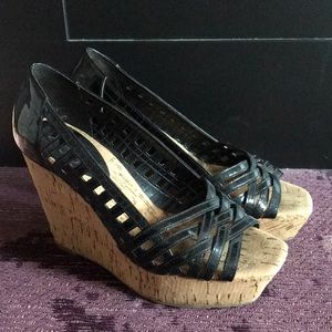 Jessica Simpson black and cork wedges